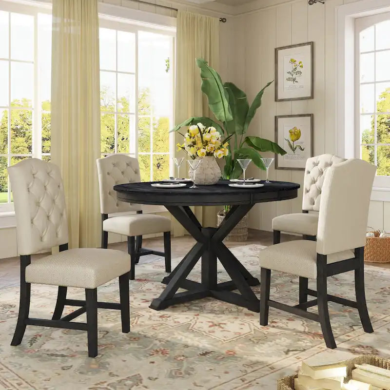 Natural Wood / Espresso / Oak+Off-White Extendable Dining Table Set, Seats 4–6, 5-Piece