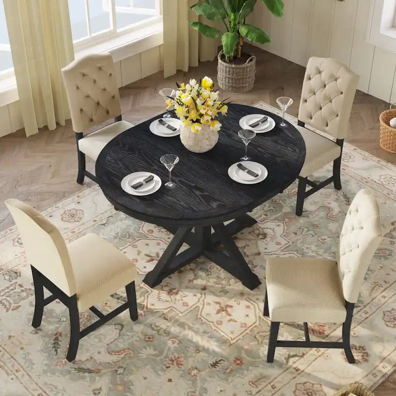 Natural Wood / Espresso / Oak+Off-White Extendable Dining Table Set, Seats 4–6, 5-Piece