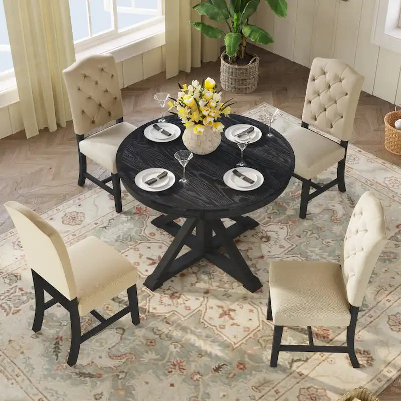 Natural Wood / Espresso / Oak+Off-White Extendable Dining Table Set, Seats 4–6, 5-Piece
