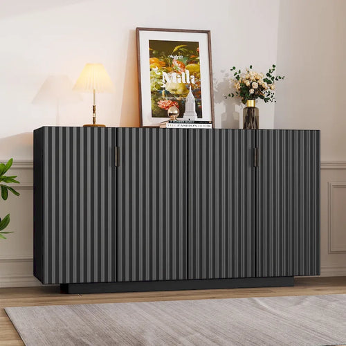 Antique Navy/Blue/Black Fluted 4-Door Sideboard, Retro Style, 1-Person Assembly