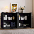 Antique Navy/Blue/Black Fluted 4-Door Sideboard, Retro Style, 1-Person Assembly