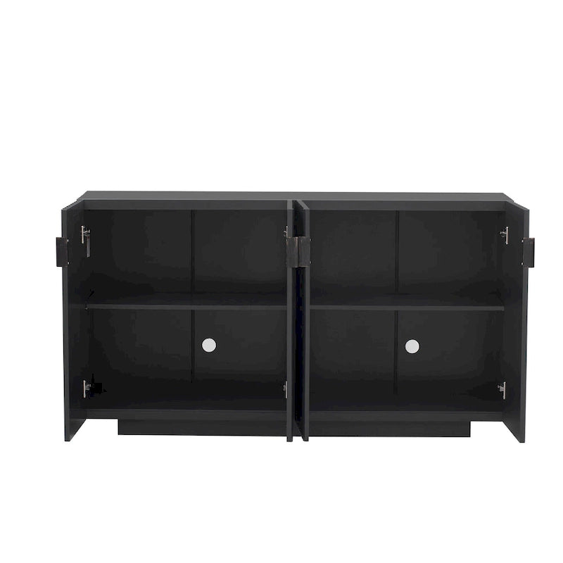 Antique Navy/Blue/Black Fluted 4-Door Sideboard, Retro Style, 1-Person Assembly