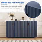 Antique Navy/Blue/Black Fluted 4-Door Sideboard, Retro Style, 1-Person Assembly