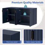 Antique Navy/Blue/Black Fluted 4-Door Sideboard, Retro Style, 1-Person Assembly