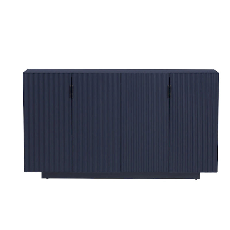 Antique Navy/Blue/Black Fluted 4-Door Sideboard, Retro Style, 1-Person Assembly