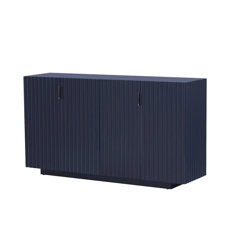 Antique Navy/Blue/Black Fluted 4-Door Sideboard, Retro Style, 1-Person Assembly