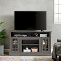 58.25" TV Stand, Black & Dark Walnut, Open Shelf + Cabinet, Fits up to 65" TV