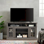 58.25" TV Stand, Black & Dark Walnut, Open Shelf + Cabinet, Fits up to 65" TV