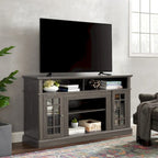 58.25" TV Stand, Black & Dark Walnut, Open Shelf + Cabinet, Fits up to 65" TV