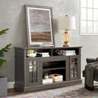 58.25" TV Stand, Black & Dark Walnut, Open Shelf + Cabinet, Fits up to 65" TV