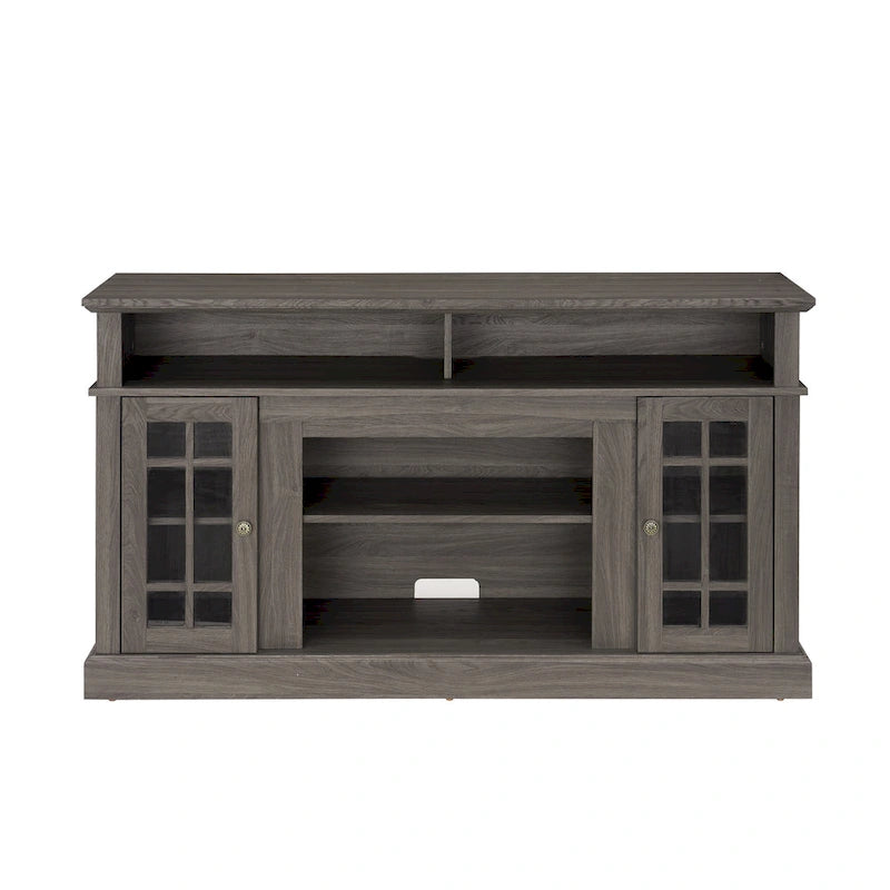 58.25" TV Stand, Black & Dark Walnut, Open Shelf + Cabinet, Fits up to 65" TV