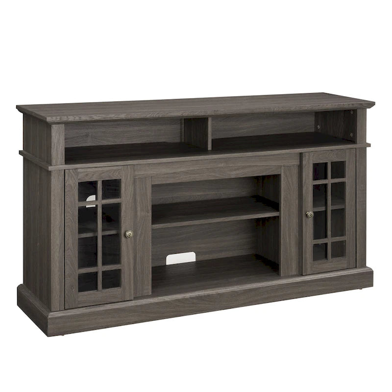 58.25" TV Stand, Black & Dark Walnut, Open Shelf + Cabinet, Fits up to 65" TV