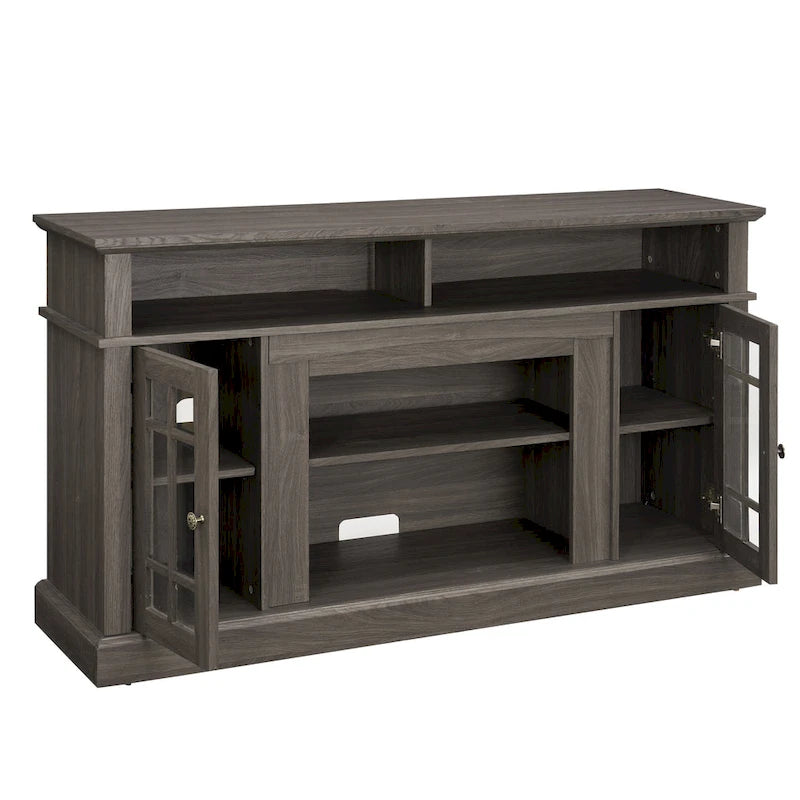 58.25" TV Stand, Black & Dark Walnut, Open Shelf + Cabinet, Fits up to 65" TV