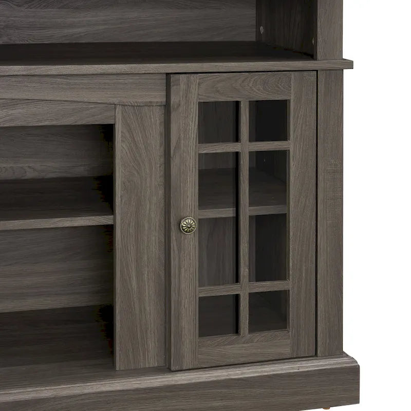 58.25" TV Stand, Black & Dark Walnut, Open Shelf + Cabinet, Fits up to 65" TV
