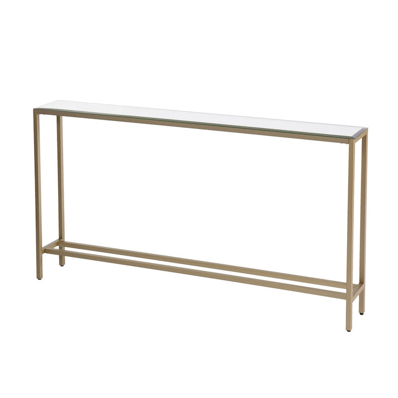 Silver & Gold Mirrored Glass Console Table, 4-Leg, 1-Piece – 56"L x 8"W x 30"H