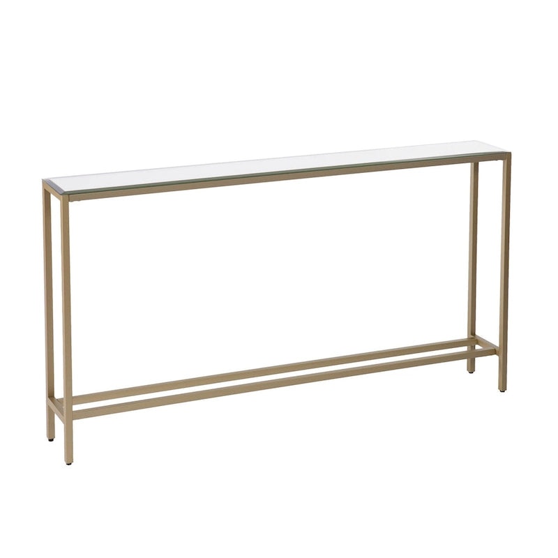Silver & Gold Mirrored Glass Console Table, 4-Leg, 1-Piece – 56"L x 8"W x 30"H