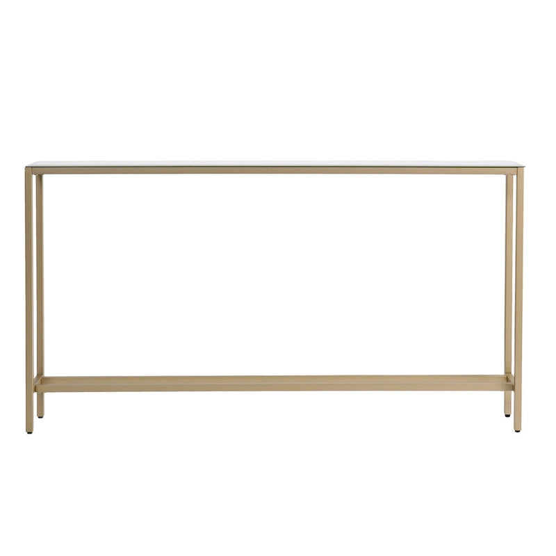 Silver & Gold Mirrored Glass Console Table, 4-Leg, 1-Piece – 56"L x 8"W x 30"H