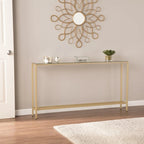 Silver & Gold Mirrored Glass Console Table, 4-Leg, 1-Piece – 56"L x 8"W x 30"H