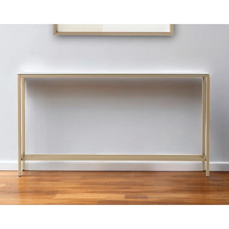 Silver & Gold Mirrored Glass Console Table, 4-Leg, 1-Piece – 56"L x 8"W x 30"H