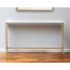 Silver & Gold Mirrored Glass Console Table, 4-Leg, 1-Piece – 56"L x 8"W x 30"H