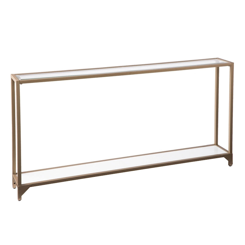 Clear Glass & Mirrored Metal Frame Console Table with Shelf – Clear-Gold / Clear-Black / Clear-Silver