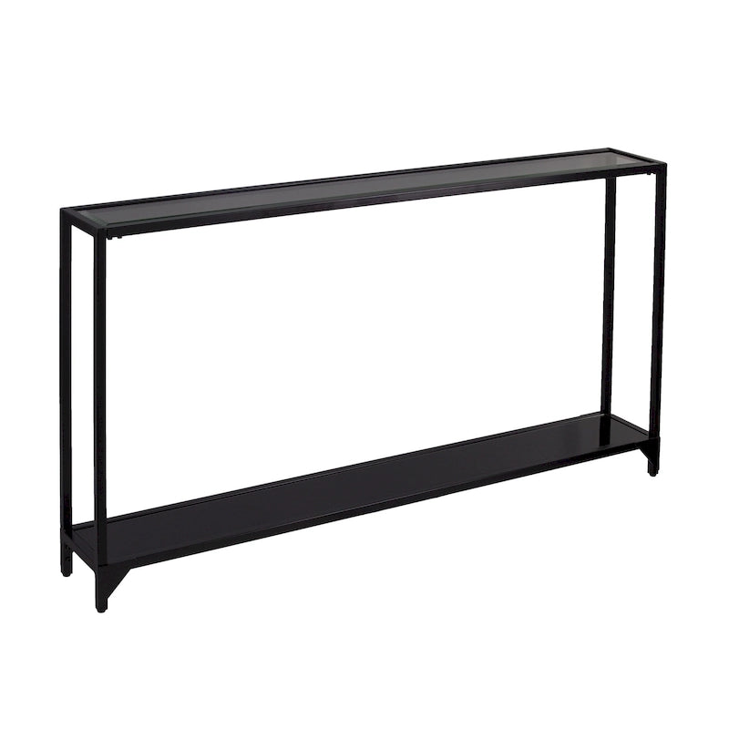 Clear Glass & Mirrored Metal Frame Console Table with Shelf – Clear-Gold / Clear-Black / Clear-Silver