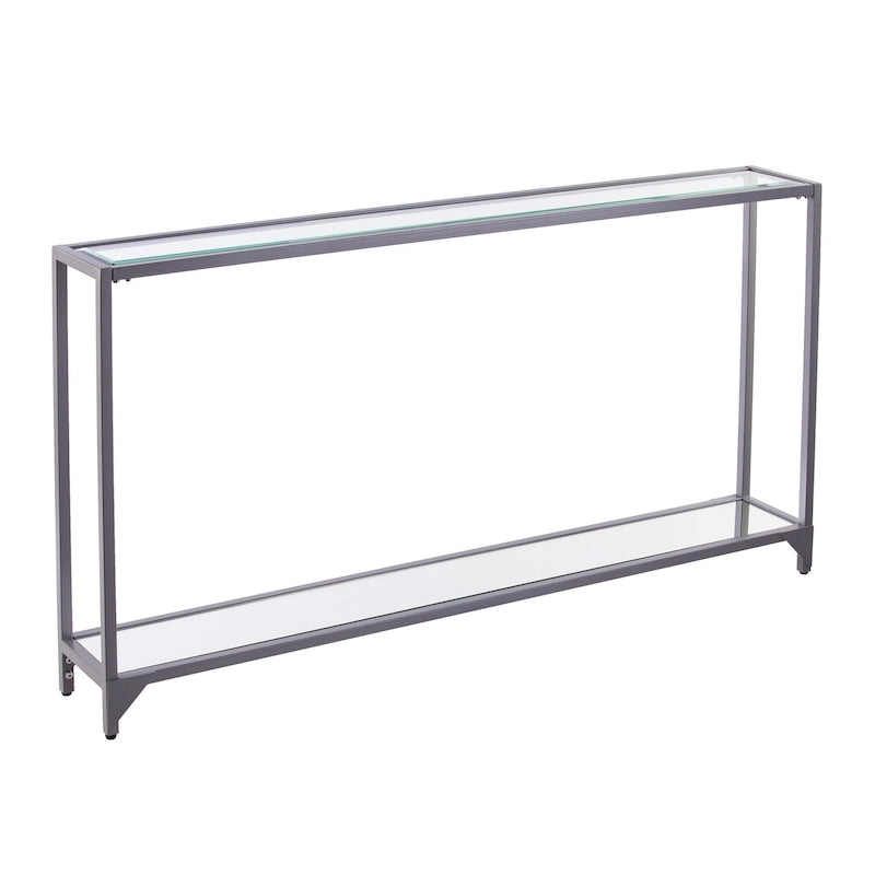 Clear Glass & Mirrored Metal Frame Console Table with Shelf – Clear-Gold / Clear-Black / Clear-Silver