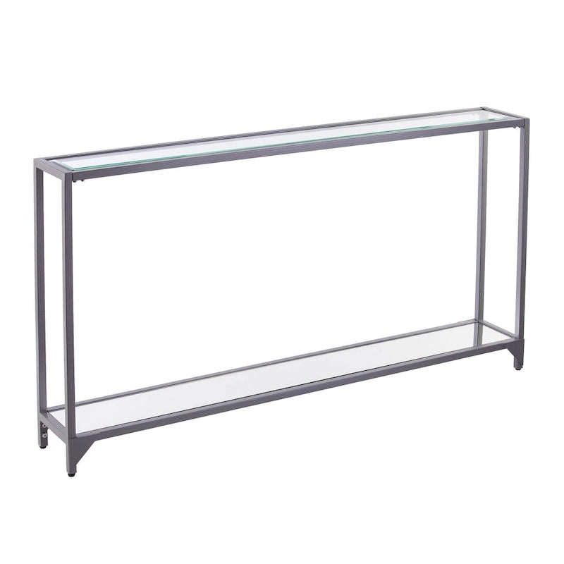 Clear Glass & Mirrored Metal Frame Console Table with Shelf – Clear-Gold / Clear-Black / Clear-Silver