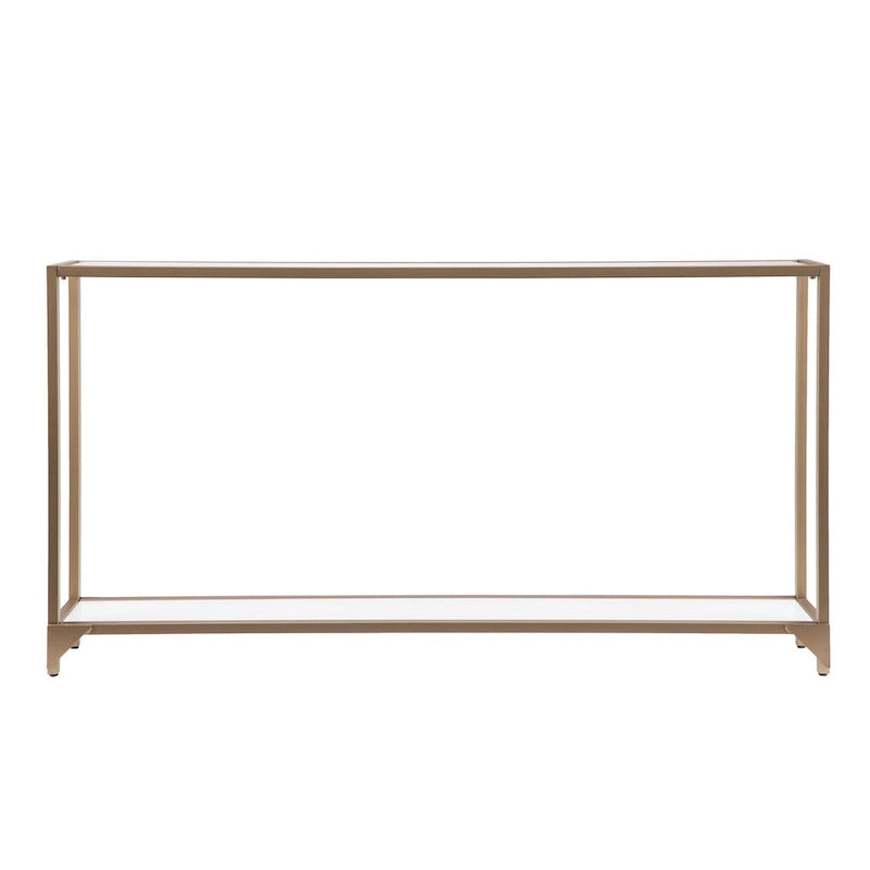 Clear Glass & Mirrored Metal Frame Console Table with Shelf – Clear-Gold / Clear-Black / Clear-Silver
