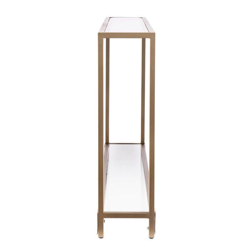 Clear Glass & Mirrored Metal Frame Console Table with Shelf – Clear-Gold / Clear-Black / Clear-Silver