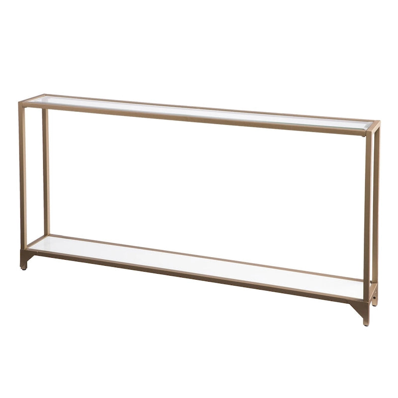 Clear Glass & Mirrored Metal Frame Console Table with Shelf – Clear-Gold / Clear-Black / Clear-Silver