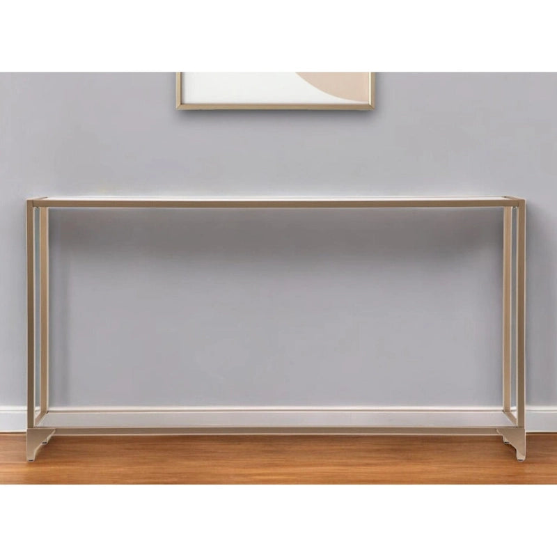 Clear Glass & Mirrored Metal Frame Console Table with Shelf – Clear-Gold / Clear-Black / Clear-Silver