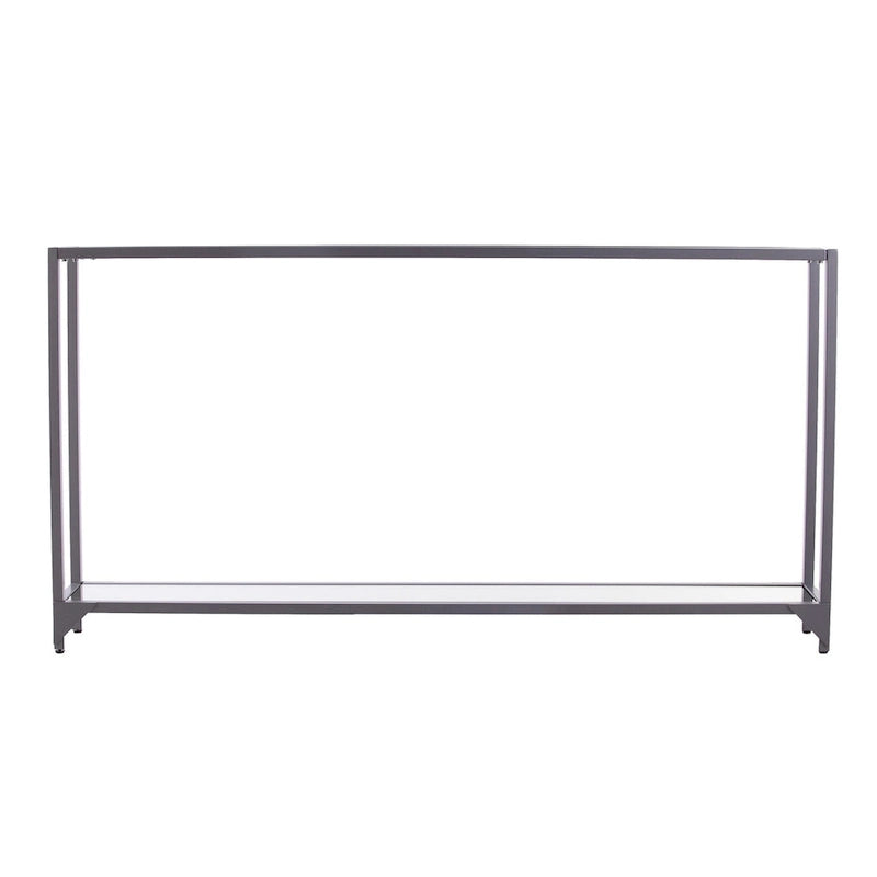 Clear Glass & Mirrored Metal Frame Console Table with Shelf – Clear-Gold / Clear-Black / Clear-Silver