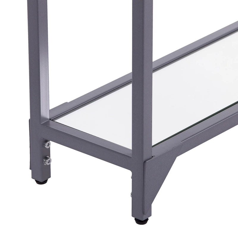 Clear Glass & Mirrored Metal Frame Console Table with Shelf – Clear-Gold / Clear-Black / Clear-Silver