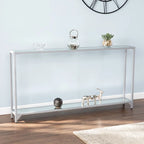 Clear Glass & Mirrored Metal Frame Console Table with Shelf – Clear-Gold / Clear-Black / Clear-Silver