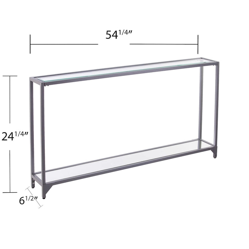 Clear Glass & Mirrored Metal Frame Console Table with Shelf – Clear-Gold / Clear-Black / Clear-Silver