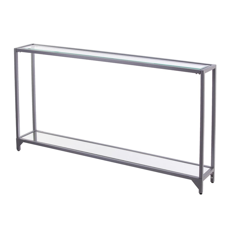 Clear Glass & Mirrored Metal Frame Console Table with Shelf – Clear-Gold / Clear-Black / Clear-Silver