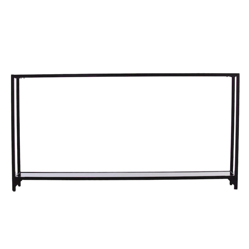 Clear Glass & Mirrored Metal Frame Console Table with Shelf – Clear-Gold / Clear-Black / Clear-Silver