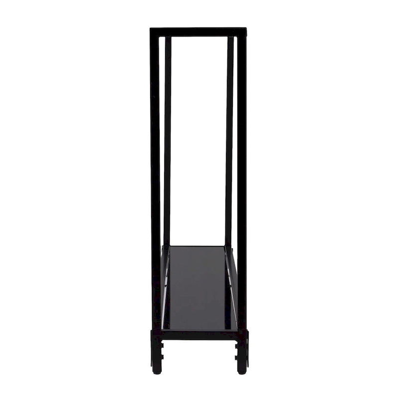 Clear Glass & Mirrored Metal Frame Console Table with Shelf – Clear-Gold / Clear-Black / Clear-Silver