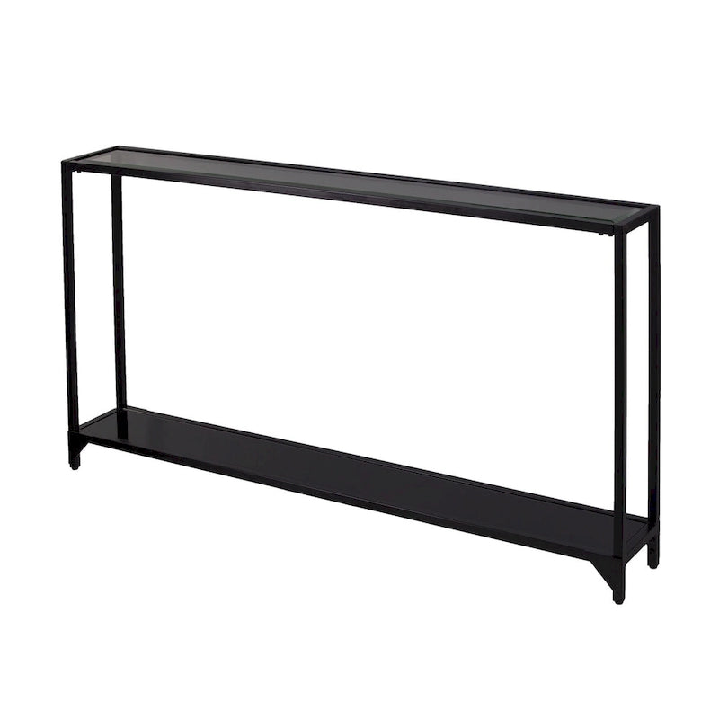 Clear Glass & Mirrored Metal Frame Console Table with Shelf – Clear-Gold / Clear-Black / Clear-Silver
