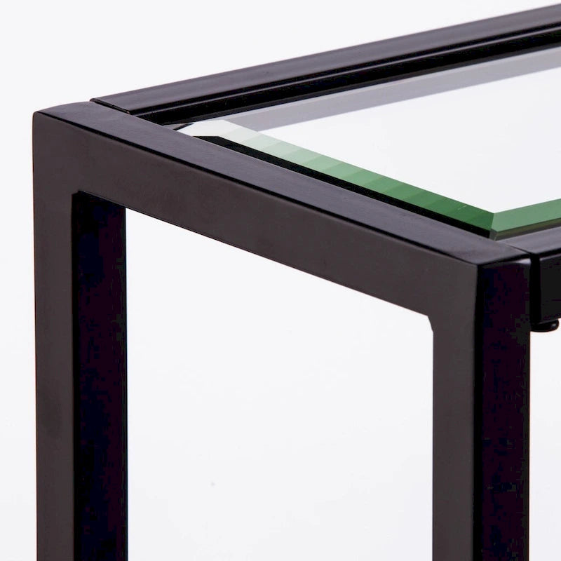 Clear Glass & Mirrored Metal Frame Console Table with Shelf – Clear-Gold / Clear-Black / Clear-Silver