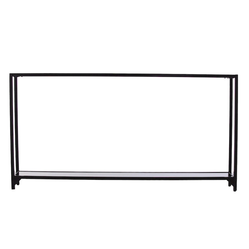 Clear Glass & Mirrored Metal Frame Console Table with Shelf – Clear-Gold / Clear-Black / Clear-Silver
