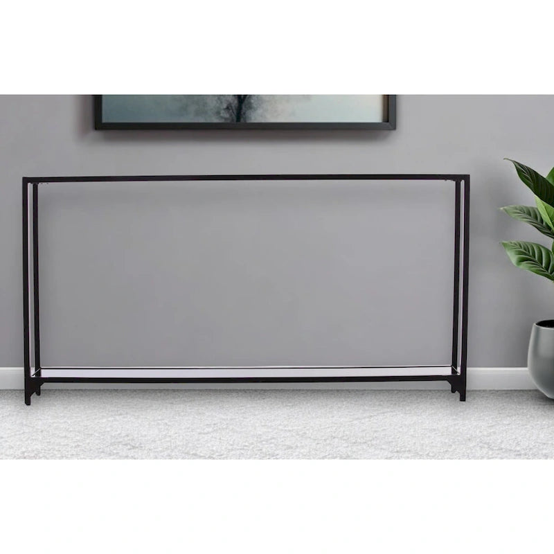 Clear Glass & Mirrored Metal Frame Console Table with Shelf – Clear-Gold / Clear-Black / Clear-Silver