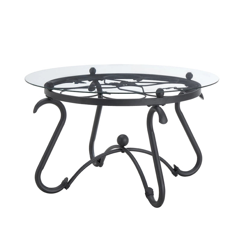 Black Round Tempered Glass Coffee Table & Side Table Set, 2-Piece, for 2–4 People