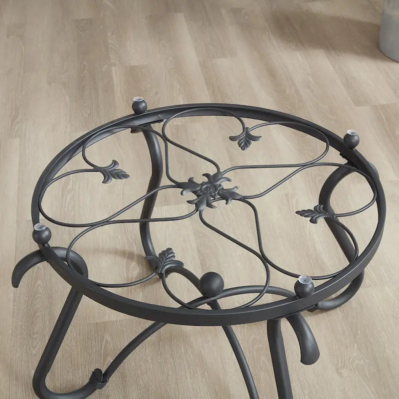 Black Round Tempered Glass Coffee Table & Side Table Set, 2-Piece, for 2–4 People