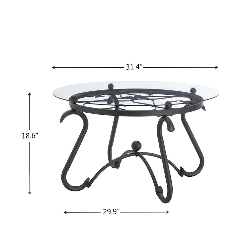 Black Round Tempered Glass Coffee Table & Side Table Set, 2-Piece, for 2–4 People