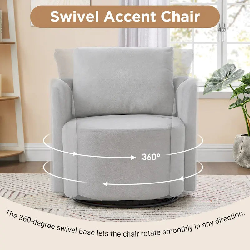 Grey / Beige / Green Chenille Swivel Barrel Accent Chair, Single Seat, 360°