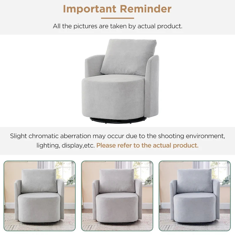 Grey / Beige / Green Chenille Swivel Barrel Accent Chair, Single Seat, 360°