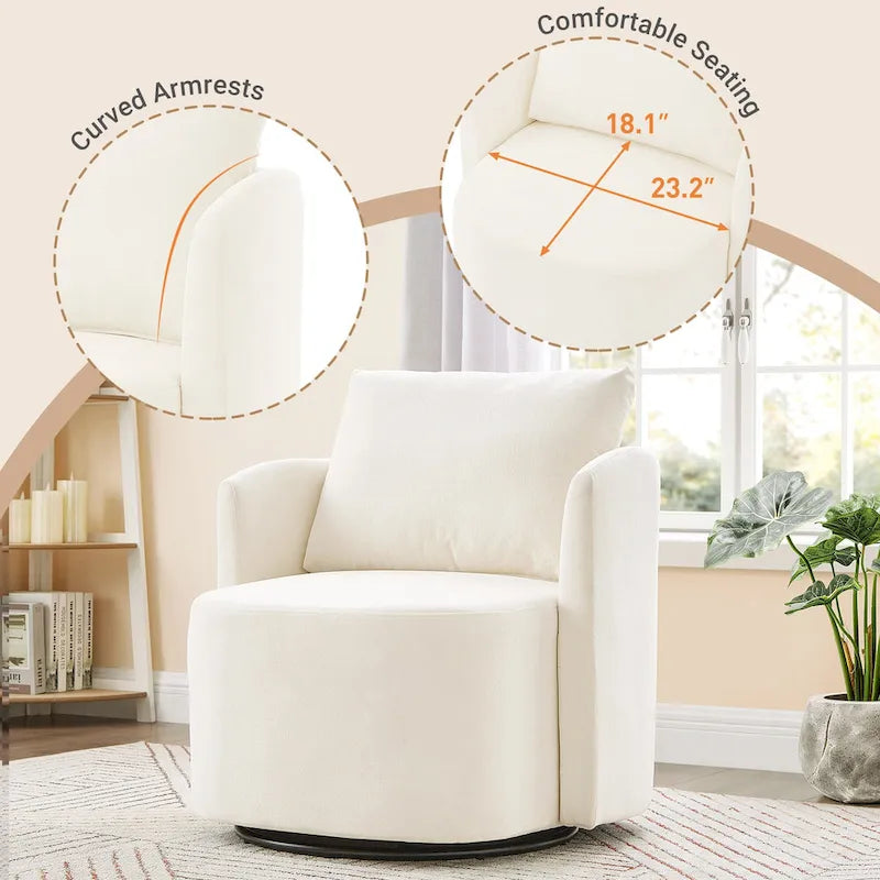 Grey / Beige / Green Chenille Swivel Barrel Accent Chair, Single Seat, 360°