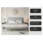 Grey Square-Tufted Upholstered Platform Bed – King (1–2 Person)